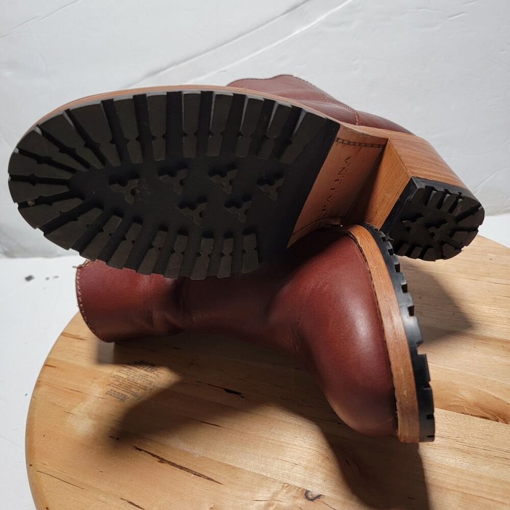 Patina Leather Ankle Boots Lug Sole Zip Booties Brown Women’s Size 9 - Picture 8 of 8